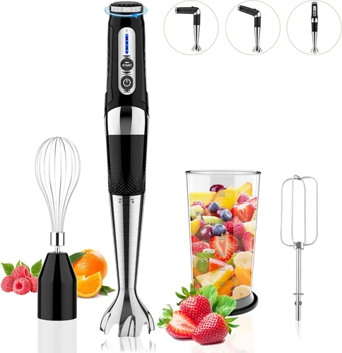 Vista 10 de Batidora de inmersión sin cable de mano: potente batidora de mano eléctrica recargable, 21 velocidades y 3 ángulos ajustables con cuchillas de acero