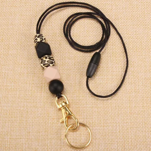 Vista 7 de Cordones para mujer, cordón de silicona con cuentas con soporte para identificación y llavero, collar para profesores, enfermeras, estudiantes