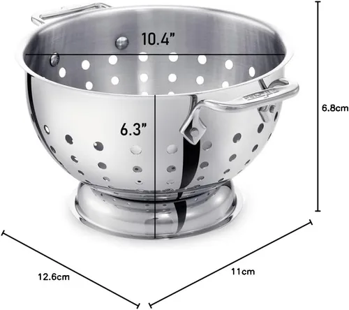 Vista 6 de All-Clad Herramientas y accesorios Colador de acero inoxidable de 5 cuartos de galón, colador de pasta con asa, ollas y sartenes plateado