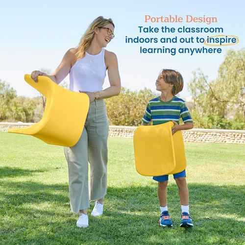 Vista 2 de ECR4Kids Asiento ondulado, altura del asiento de 14 a 15.1 pulgadas, taburete de perca, amarillo, paquete de 2