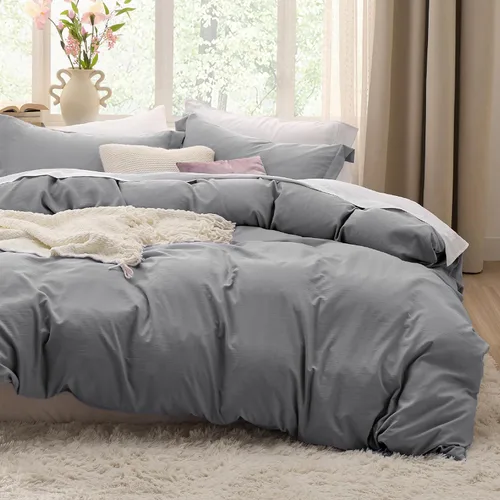 Vista 23 de Bedsure Funda de edredón blanca de tamaño matrimonial, suave, prelavado, 3 piezas, 1 funda de edredón de 80 x 90 pulgadas con cierre de cremallera