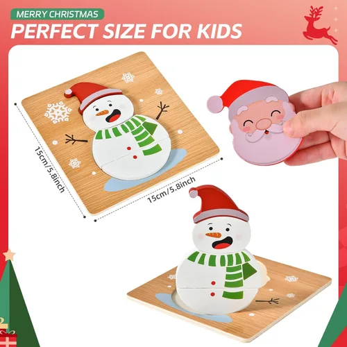 Vista 4 de Paquete de 4 rompecabezas de madera de Navidad para niños pequeños, rompecabezas de calcetines de Navidad, juguetes de regalos de fiesta de Navidad
