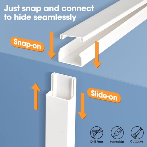 Vista 6 de Kit de ocultador de cable de 500 pulgadas, cubiertas de cable para cables en la pared, canaleta de cables pintable, ocultador de cable para TV