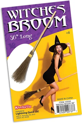 Vista 2 de Kangaroo 36" Bamboo Witch Broom Prop - Wizard Staff Witch Broomstick Magic Broom for Kids, Teens & Adults - Halloween Porch Decor Front Outdoor Fall