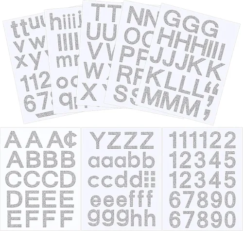 Vista 11 de Outus 8 hojas de calcomanías de letras de vinilo, autoadhesivas, números para buzón, letras del alfabeto, para medias de Navidad, álbumes