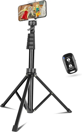 Vista 8 de SENSYNE Trípode de teléfono de 62 pulgadas y palo para selfie, soporte extensible para teléfono celular con control remoto inalámbrico y soporte