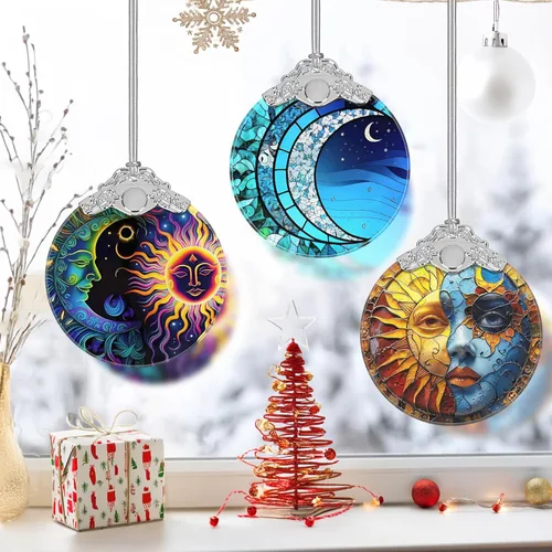 Vista 5 de Adorno de luz de luna azul, adornos de Navidad, decoraciones de Navidad para árbol, adorno de vitral, recuerdo de reliquia, intercambio de regalos