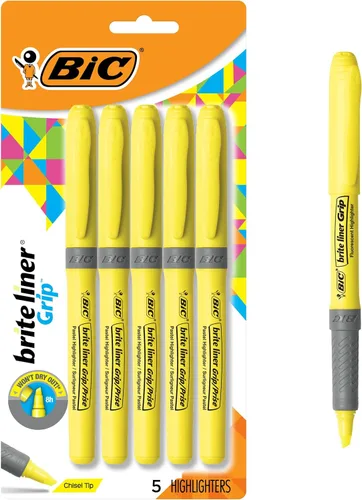 Vista 10 de BIC Brite Liner - Resaltadores, punta de cincel, 5 unidades, colores surtidos, paquete de 2