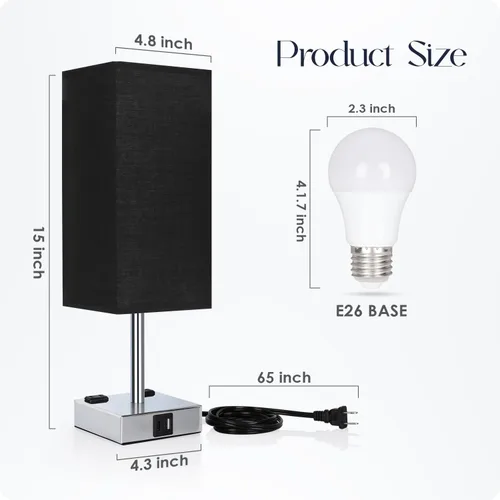 Vista 8 de Soilsiu Juego de 2 lámparas de mesita de noche de 3 vías regulables con puerto de carga USB C y USB A, 2 salidas de CA, bombillas LED de 3000 K Negro