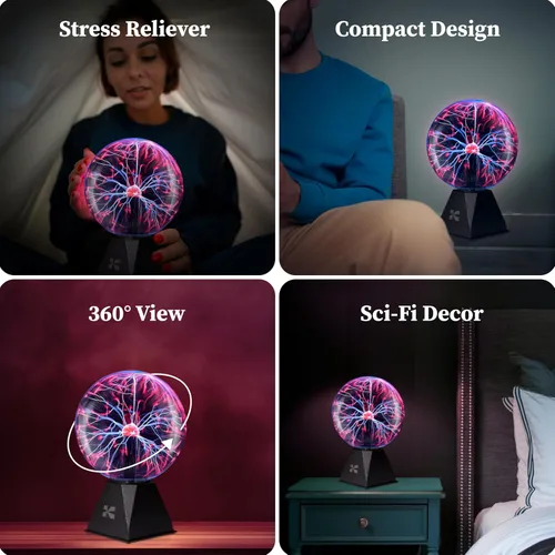 Vista 8 de Bola de plasma Katzco, de 7.5 pulgadas, nebulosa, truenos y relámpagos, enchufable, para fiestas, decoraciones, accesorios, niños, dormitorio, casa