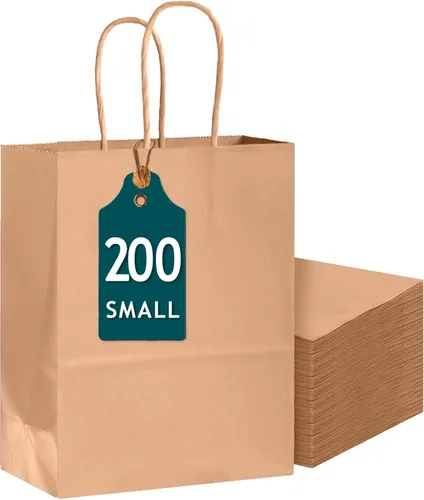 Vista 10 de Bakepacker Paquete de 60 bolsas de papel de regalo de tamaño pequeño con asas a granel de 8.3 x 6 x 3.16 pulgadas, bolsas de compras de papel kraft