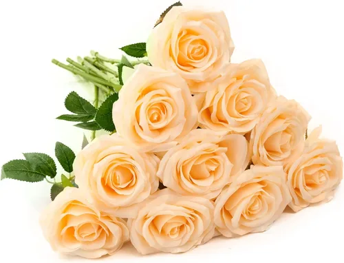 Vista 18 de 10 rosas artificiales abiertas, tallos de rosas artificiales para arreglos de boda, ramo de novia, centro de mesa, flores de seda sintética falsas