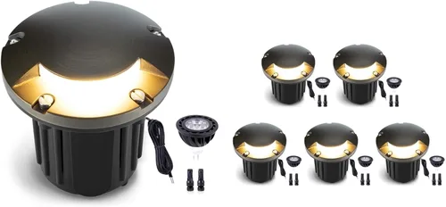 Vista 32 de Gardenreet Kit de luces de pozo de latón en el suelo (paquete de 4) con transformador de bajo voltaje de 75 W y bombilla MR16 y cable y conectores