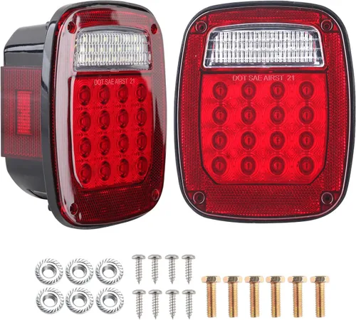 Vista 2 de Partswcgg 2 piezas de luces traseras combinadas cuadradas ensamblaje de lámparas con luces marcadoras laterales rojas de repuesto para Wrangler TJ