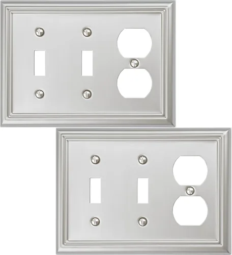 Vista 12 de OKAWYC Adler - Placa de pared de metal para interruptor de luz de palanca/decorador, paquete de 2 unidades, níquel cepillado, 2 Gang