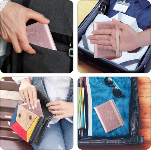 Vista 6 de GOAUS Soporte para pasaporte con bolsillo para dinero y ranuras para tarjetas, billetera para pasaporte para hombres y mujeres, funda de pasaporte
