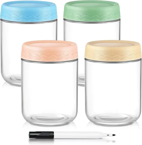 Vista 7 de DRKIO Recipientes de Avena Nocturna de 24 Oz con Tapas - Paquete de 4 Frascos de Almacenamiento de Vidrio con Tapas Herméticas de Boca Ancha Frascos