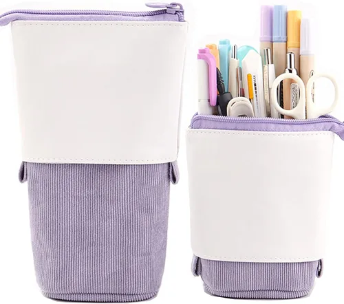 Vista 3 de Estuche telescópico para lápices y bolígrafos, estuche de papelería con soporte de pana de poliuretano, bolsa transformable retráctil de pie