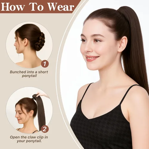 Vista 6 de Extensión de Cola de Caballo con Clip de Garra, Extensión de Cola de Caballo 100% Cabello Humano, Sin Enredos y Suave, 105g, 14 Pulgadas #Rubio