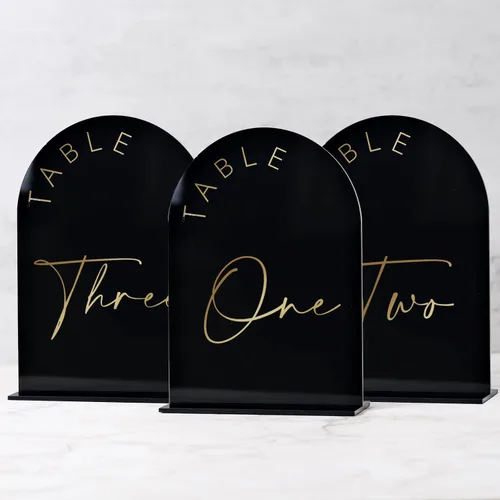 Vista 11 de Mesa de boda arqueada negra números 1-20 con soportes, letrero de arco acrílico negro de 5 x 7 pulgadas con soporte, números de mesa de acrílico