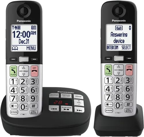 Vista 10 de Panasonic KX-TGU430B - Teléfono inalámbrico, fácil de usar con pantalla grande y botones grandes, tecla de favoritos intermitente, linterna