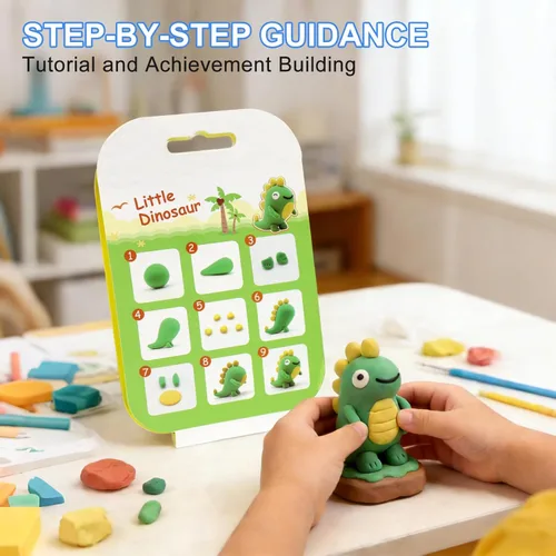 Vista 3 de Kit de arcilla seca al aire para niños: juego de arcilla mágica para modelar 12 animales con herramientas de escultura y tutoriales, seguro,