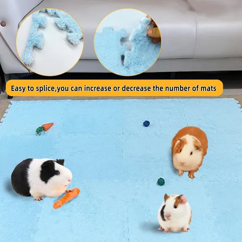 Vista 5 de BNOSDM 12 almohadillas de felpa de conejillo de indias, alfombrillas reutilizables para suelo de conejo con bordes, forros de jaula de forro polar