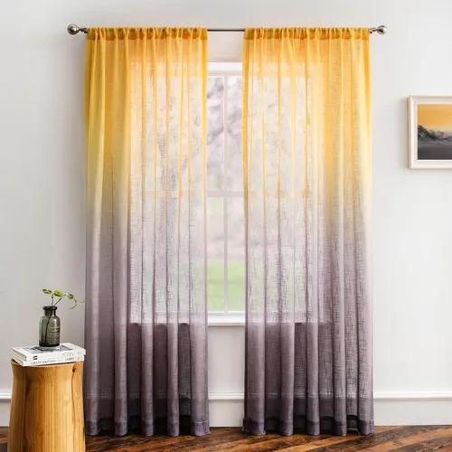 Vista 11 de Melodieux Cortinas semitraslúcidas con textura de lino degradado de 96 pulgadas de largo para sala de estar, dormitorio, cortinas degradadas
