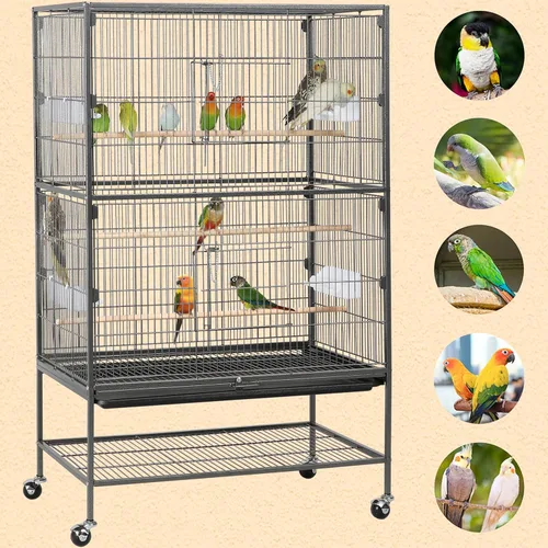 Vista 9 de Jaula para pájaros Yaheetech de 132 cm de pie, jaula grande de acero forjado para loros, jaula de vuelo para cacatúas grises africanas, cuáqueros