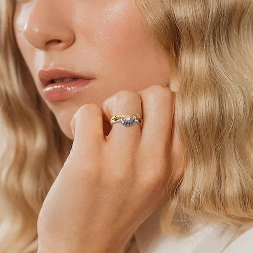 Vista 3 de Juego de anillos apilables de sol y luna para mujer, anillos de joyería celestial ajustables para mujer, anillos a juego como regalo de Navidad