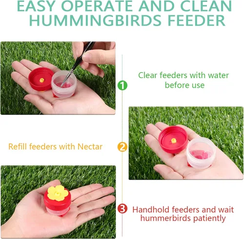 Vista 4 de Zopeal Comedero de muñeca para colibrí al aire libre, 2 piezas, alimentador de mano para colibrí, alimentación de perca con correa ajustable, mini