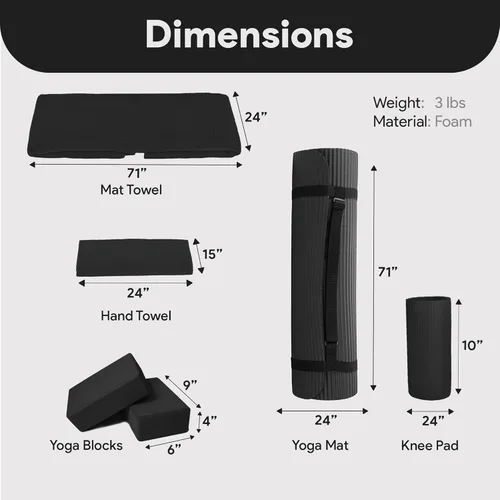 Vista 3 de BalanceFrom 7-Piece Yoga Set with 71x24x0.5 Inches Extra Thick Mat and Carrying Sling – Includes 2 Blocks, Stretch Strap, 2 Towels, and Knee Pad for