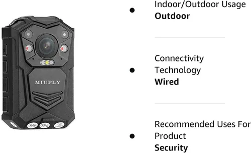 Vista 4 de MIUFLY Cámara Corporal de Policía HD 1296P con Pantalla de 2 Pulgadas, Visión Nocturna, Memoria Integrada de 32G y GPS para Seguridad