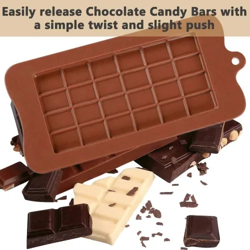 Vista 3 de Paquete de 3 moldes de silicona para barra de chocolate – Moldes de barra de energía antiadherentes de grado alimenticio para San Valentín