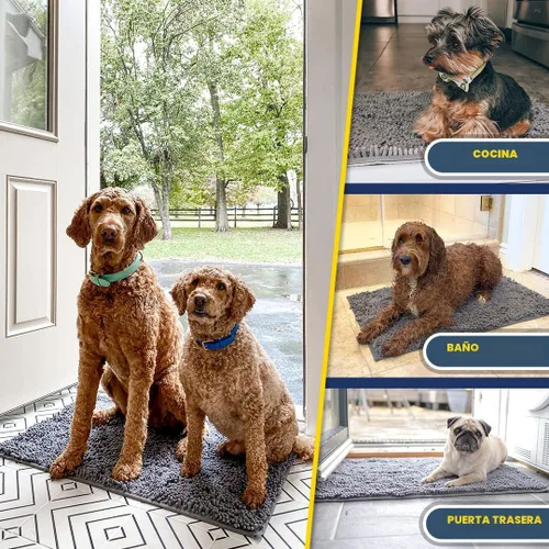 Vista 7 de Muddy Mat® - Tapete de microfibra superabsorbente para mascotas, antideslizante y lavable, de felpilla, secado rápido, para entrada, interior y Gris