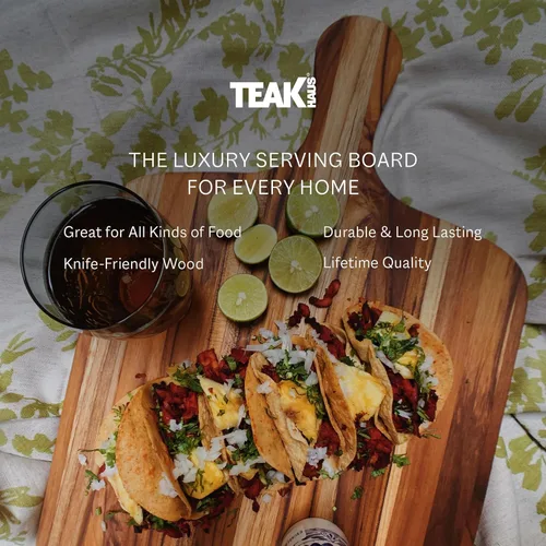 Vista 4 de Tabla de cortar de teca - Tabla de cortar rectangular gourmet con mango (20 x 14 x 0.75 pulgadas) - Por Teakhaus