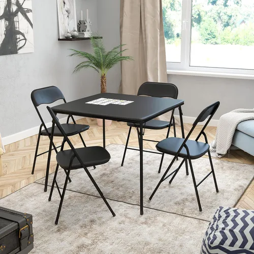 Vista 3 de Flash Furniture Madelyn - Mesa plegable cuadrada de 33.5" multiusos para jugar cartas con tapa de vinilo acolchada, mesa plegable portátil para Negro