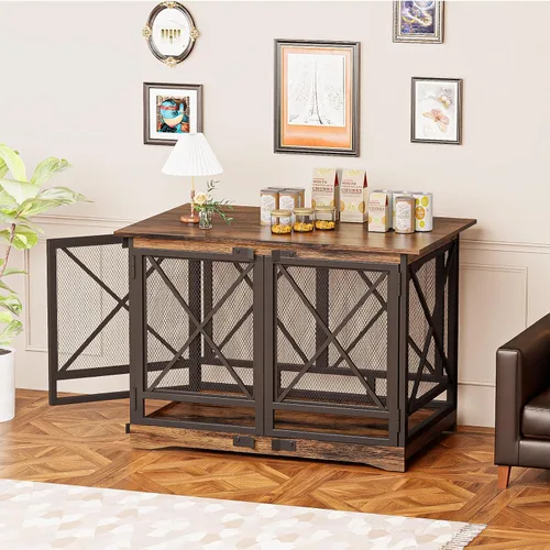 Vista 4 de COZPAW Mueble de jaula grande para perros - Jaula de interior de 48 pulgadas de alta resistencia para raza extragrande con puertas dobles, jaula