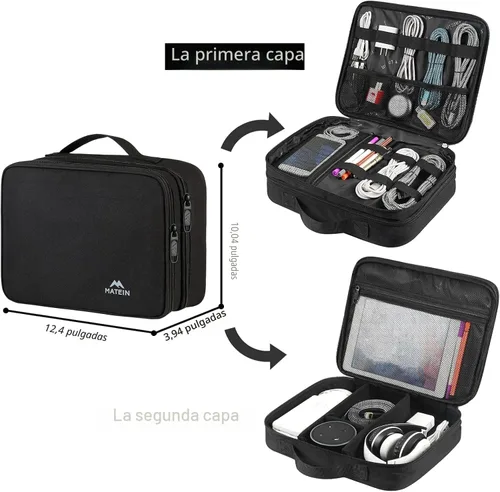 Vista 3 de Matein - Bolsa organizadora de cables, bolsa de almacenamiento de viaje grande y duradera para los accesorios electrónicos de los cables