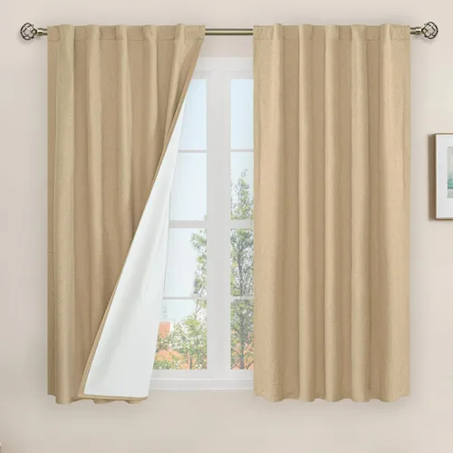 Vista 22 de LAMIT Cortinas opacas cortas de lino de 30 pulgadas para ventanas de cocina sobre el fregadero, cortinas de café texturizadas de lino marfil