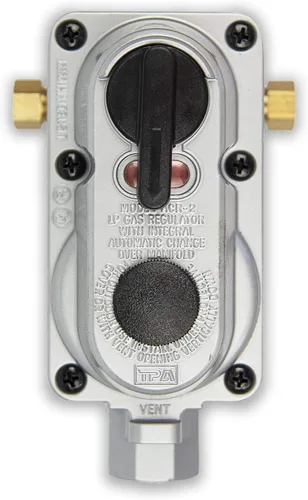 Vista 3 de Flame King (KT12ACR-2a) Regulador de gas propano LP de dos etapas con recambio automático con dos pigtails de 12 pulgadas para vehículos