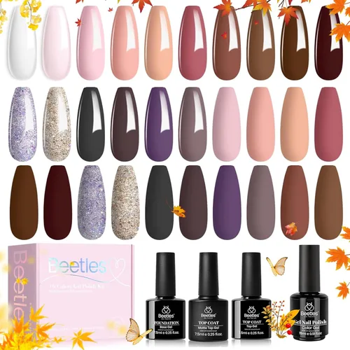 Vista 30 de Beetles - Juego de esmaltes de uñas de gel, 20 colores, rosa, blanco, negro, amarillo, rojo, con brillantina, UV, LED, kit de esmalte de gel