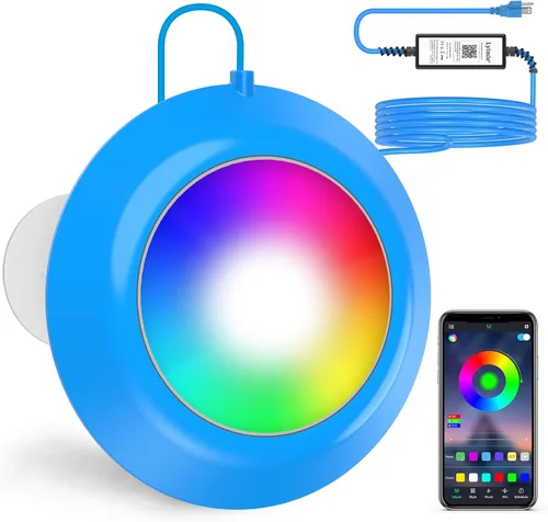 Vista 10 de LyLmLe Luces LED para piscina, luz sumergible magnética RGB inteligente de 20 W con control de aplicación, 800 lm regulable, IP68 impermeable 12 V