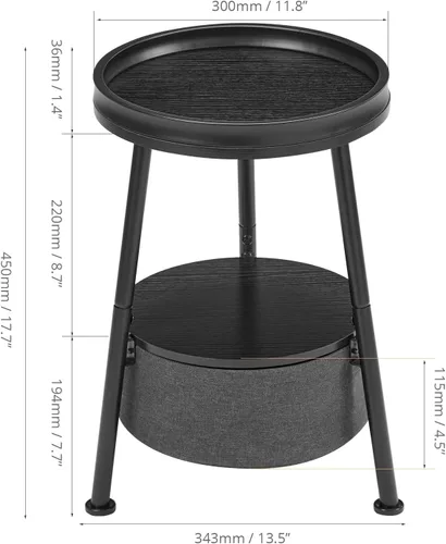 Vista 2 de LEMONDA Mesa auxiliar redonda pequeña con cesta de almacenamiento, mesa auxiliar compacta de 11.8 pulgadas con bandeja superior y contenedor