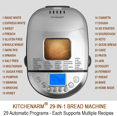 Vista 2 de KITCHENARM - Máquina para hacer pan inteligente 29 en 1 con ajuste sin gluten, máquina para hacer pan de 2 libras, 1.5 libras, 1 libra con ciclo