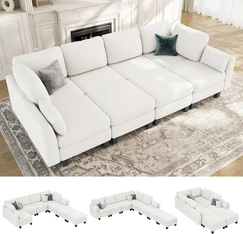 Vista 15 de Sofá seccional con sofá cama, sofá modular de 6 plazas, cómodos sofás seccionales convertibles, sofás convertibles con otomanos, sofás seccionales