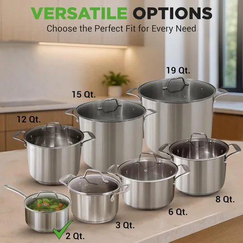 Vista 2 de NutriChef Olla de acero inoxidable de 2 cuartos de galón con tapa, cacerola resistente con asas ergonómicas, para todas las estufas