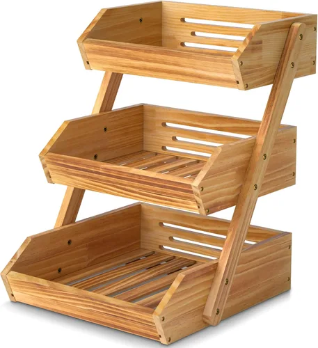 Vista 10 de Cesta de frutas de 2 niveles para cocina, soporte de bambú para almacenamiento de frutas y verduras para encimera de cocina, cesta de productos