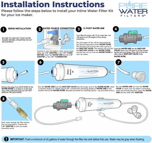 Vista 4 de Kit de filtro de agua en línea para máquinas de hielo con tubo de 1/4" y un conector en T