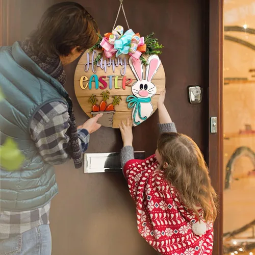 Vista 2 de Spring Wreaths for Front Door,Front Door Wreath for All Seasons,Lovely enstek Appearance Design,Can be Used as Interchangeable Welcome Sign,and Also